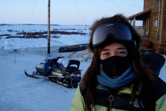 Joolee came to pick up Bill at the Bethel airport on a snowmobile