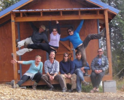 Staff on the deck of the guide hut at MICA Guides, Alaska